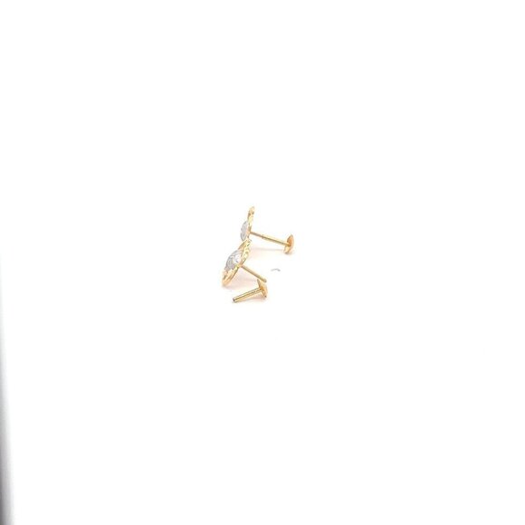 18K Gold Earrings Screw Type Flower Two Tone - Picture 4 of 5